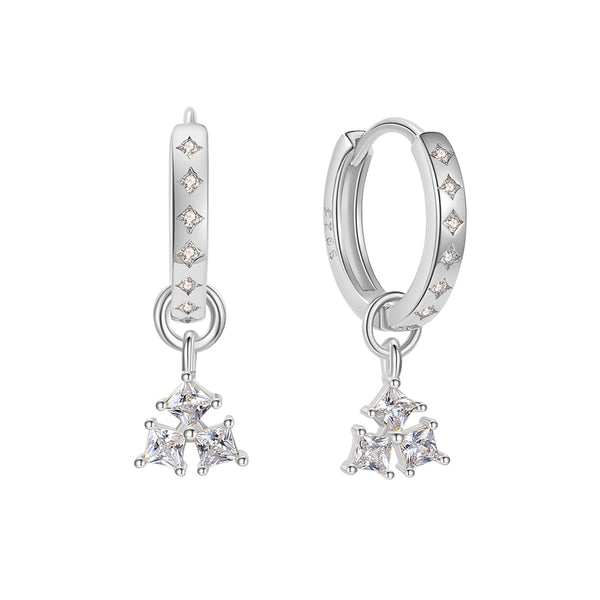 FE1868 925 Sterling Silver Trio Cubic Zirconia Hoop Earring