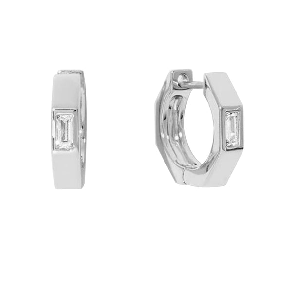 FE1327 925 Sterling Silver Square Cubic Zircon Hoop Earrings