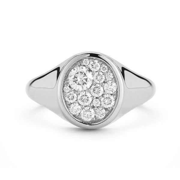 FJ0424 925 Sterling Silver Pave Zircon Oval Signet Ring