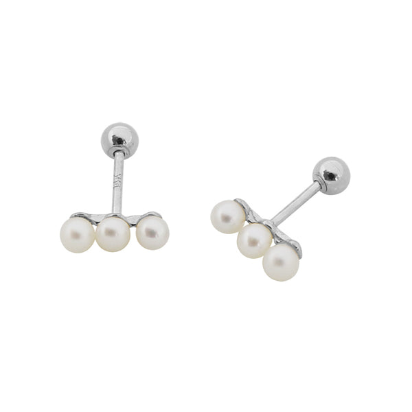 PE0050 925 Sterling Silver Bar Three Freshwater Pearl Stud