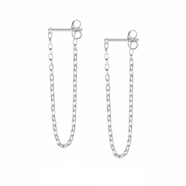 FE1952 925 Sterling Silver Box Chain Stud Earrings