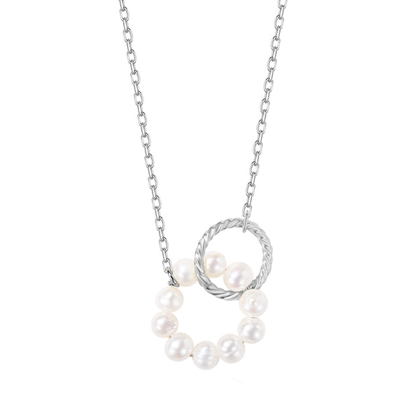 FX0845 Frehwater Pearl Interlock Circle Necklace