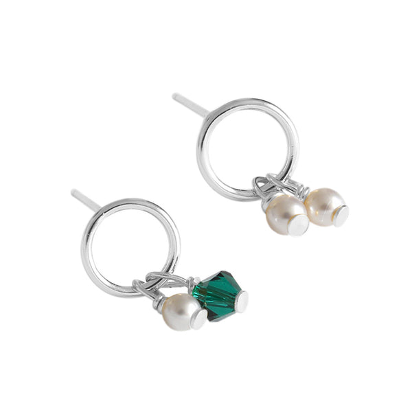 RHE1029 Pearl Emerald Crystal Beads Stud