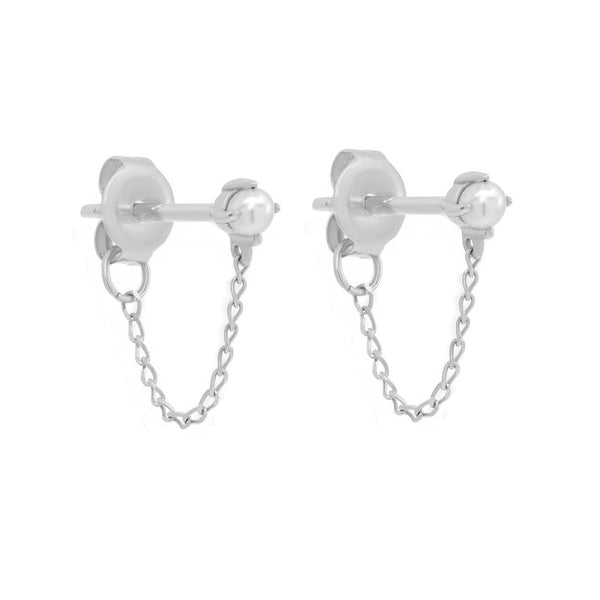 FE1730 925 Sterling Silver Pearl Chain Stud Earring