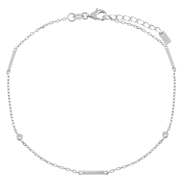 FA0005 925 Sterling Silver Cz Bezel Bar Anklet