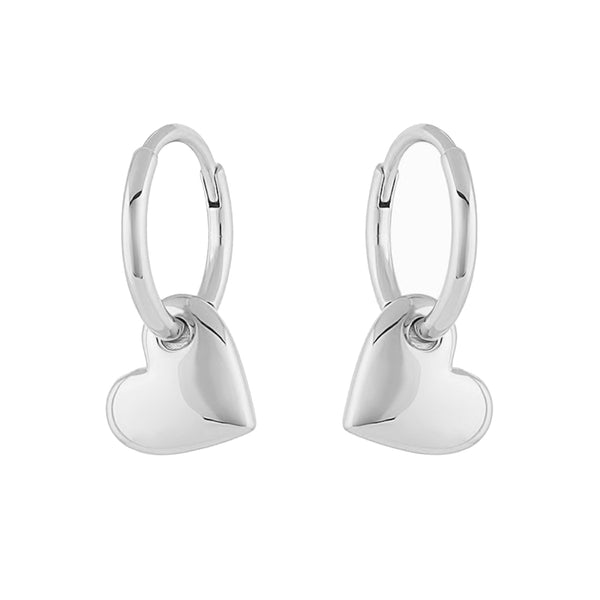 FE1990 925 Sterling Silver Dainty Heart Drop Hoop Earrings