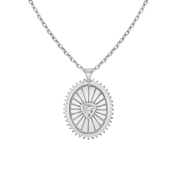 FX0703 925 Sterling Silver Trillion Cubic Zirconia Pendant Necklace