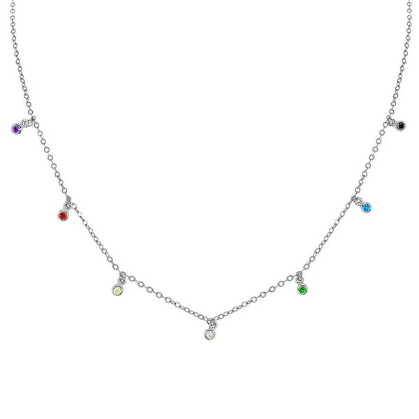 FX0454 925 Sterling Silver Confetti Rainbow Necklace