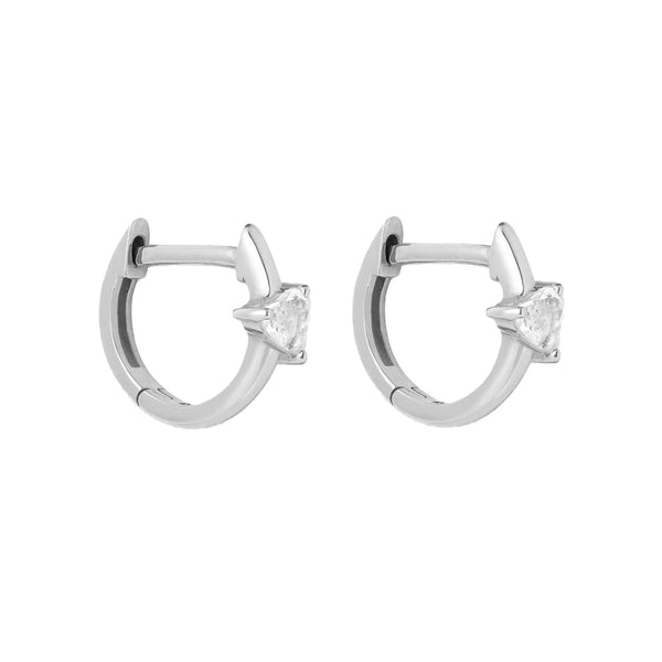 FE2014 925 Sterling Silver Heart Cubic Zirconia Claw Set Huggie Hoop Earrings