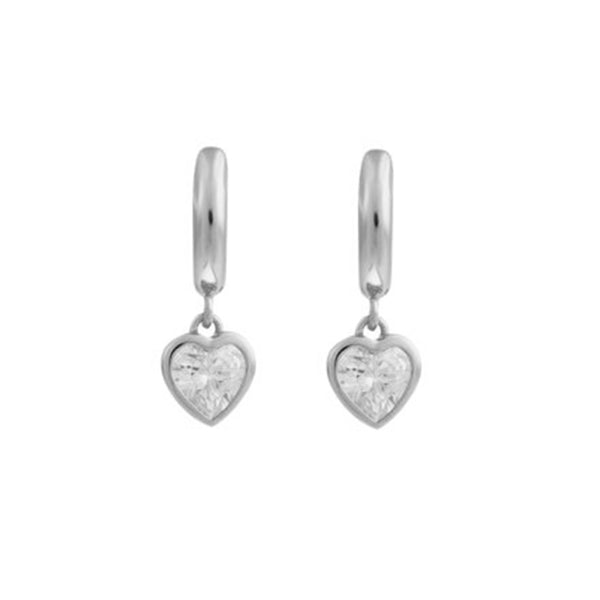 FE2018 925 Sterling Silver Dainty Heart Cubic Zirconia Drop Hoop Earrings