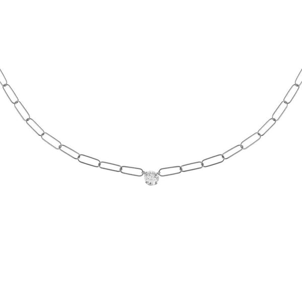 FX0714 925 Sterling Silver Cubic Zirconia Link Necklace