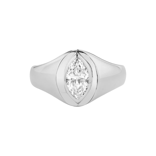 FJ0793 925 Sterling Silver Marquise Cut CZ Signet Ring
