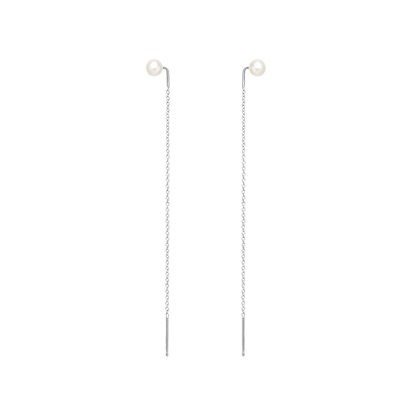 PE0019 925 Sterling Silver Pearl Stud Long Threaders