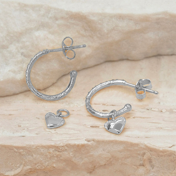 FE1824 925 Sterling Silver Sweet Heart Dangle Hoops