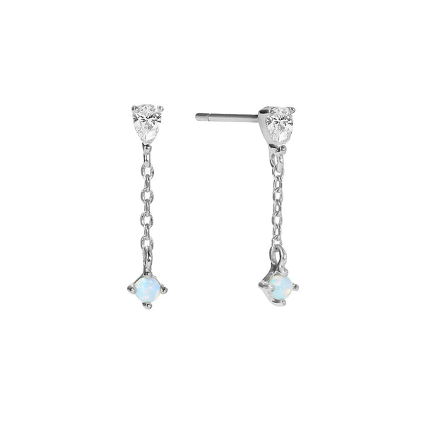 FE1938 925 Sterling Silver Pear CZ Opal Chain Stud Earring
