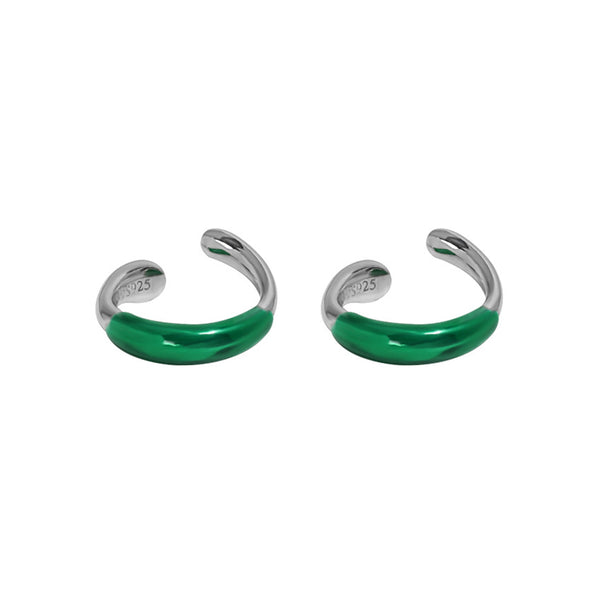 RHE1057 925 Sterling Silver Red Green Enamel Ear Cuff