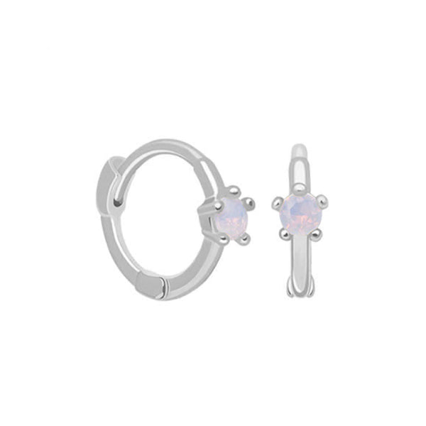 FE1042 925 Sterling Silver Simple Stone Huggie Earrings
