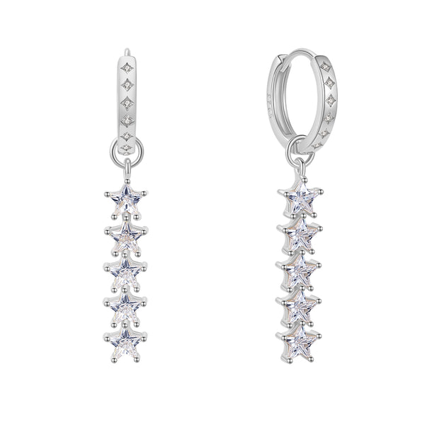 FE1862 925 Sterling Silver Quintet White CZ Dangle Hoops