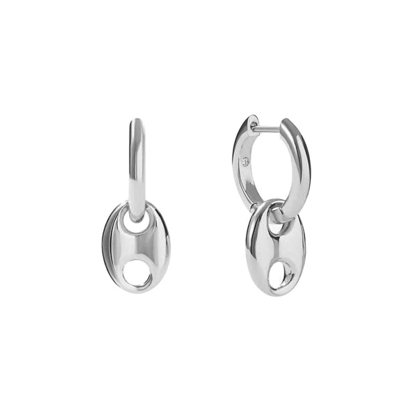 FE1840 925 Sterling Silver Anchor Link Hoop Earringas