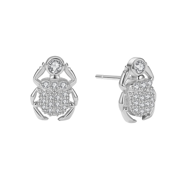 FE1886 925 Sterling Silver Scarab Mini Stud Earring