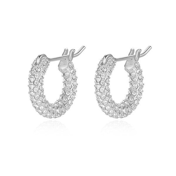 FE1188 925 Sterling Silver Pave Cubic Zirconia Big Chunky Hoop Earrings