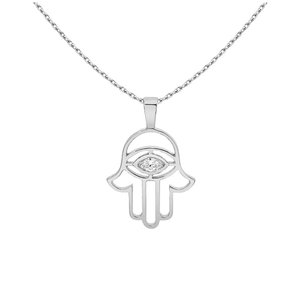 FX0818 925 Sterling Silver Hamsa Hand Zirconia Necklace