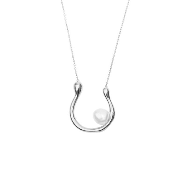FX0411 925 Sterling Silver U Shape Single Pearl Necklace