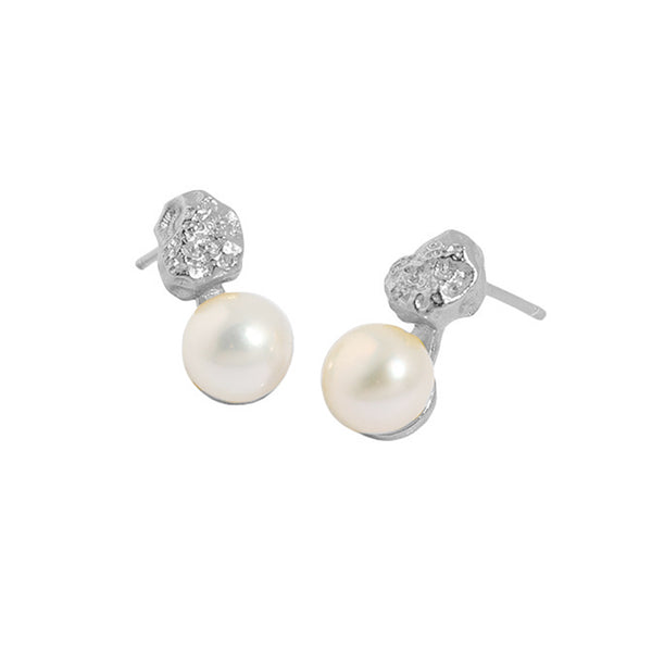 RHE1018 925 Sterling Silver Round Single Pearl Texture Stud