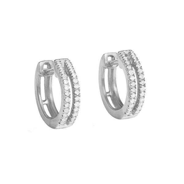 FE1844 925 Sterling Silver Zirconia Double Row Huggies