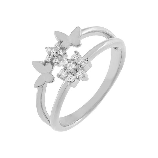 FJ0601 925 Sterling Silver CZ Butterfly&Flower Ring