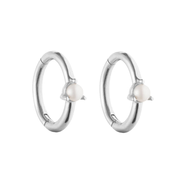 PE0030 925 Sterling Silver Claw Single Freshwater Pearl Women Huggie Earrings