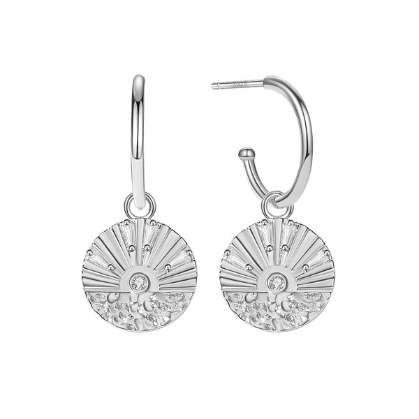 FE1884 925 Sterling Silver Sunrise CZ Dangle Hoop Earrings
