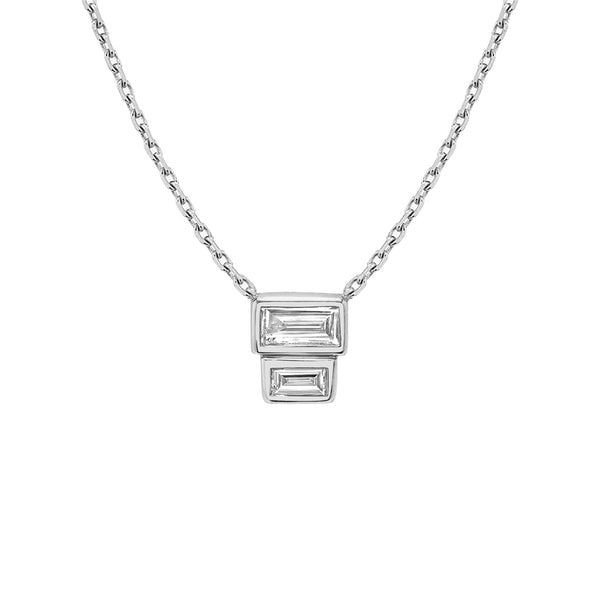FX0707 925 Sterling Silver Stacked Baguette Cubic Zirconia Necklace
