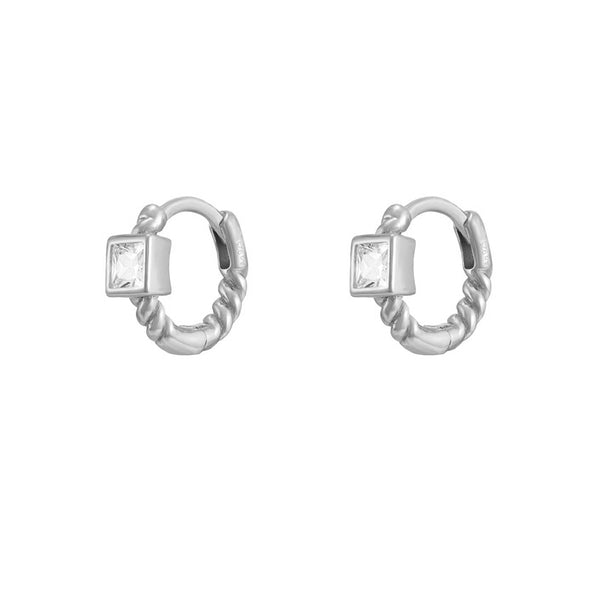 FE1821 925 Sterling Silver Zirconia Twis Rope Hoops