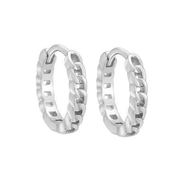 FE1996 925 Sterling Silver Dainty Cuban Link Chain Huggie Hoop Earrings