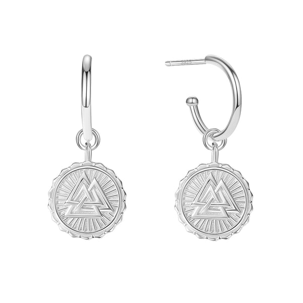 FE1882 925 Sterling Silver Vailnut Round Dangle Hoop Earring