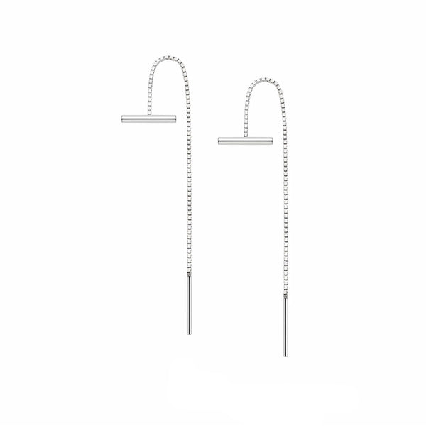 FE1951 925 Sterling Silver Bar Box Chain Earrings