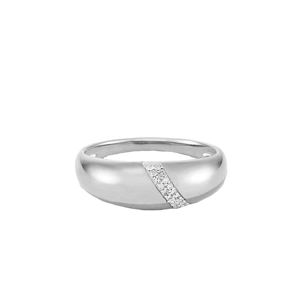 FJ0501 925 Sterling Silver Zirconia Dome Band Ring