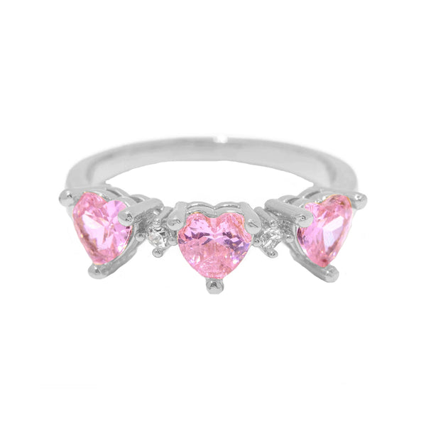 FJ0492 925 Sterling Silver Pink Hear Zircon Ring