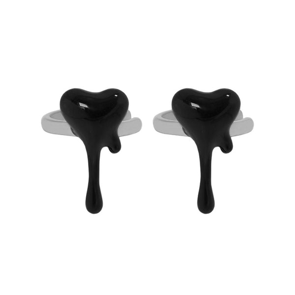 RHE1054 925 Sterling Silver Black Enamel Heart Stud