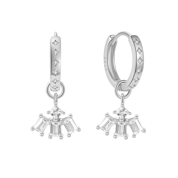 FE1852 925 Sterling Silver Baguette CZ Dangle Hoops