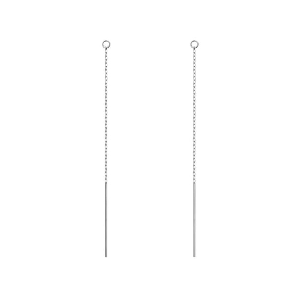 FE1407 925 Sterling Silver Long Chain Stud Earrings