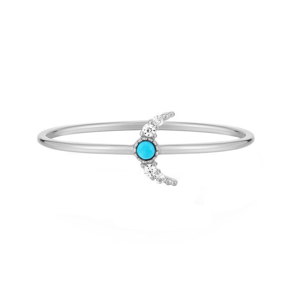 FJ0740 Turquoise CZ Crescent Moon Ring