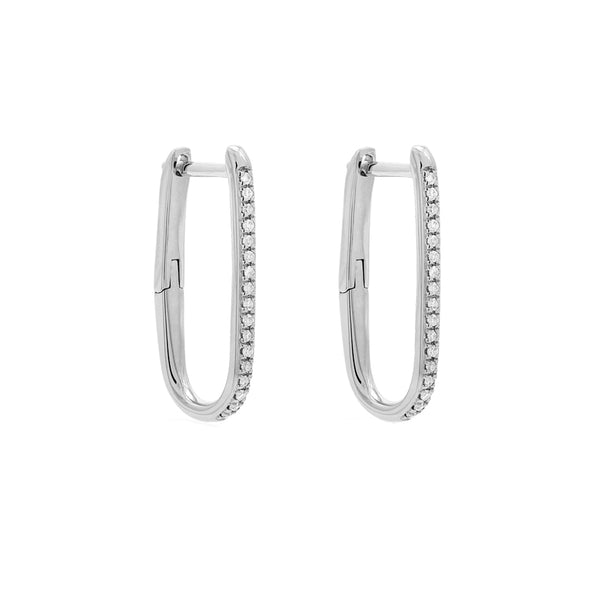 FE1946 925 Sterling Silver Cubic Zirconia oval Huggie Hoop Earrings