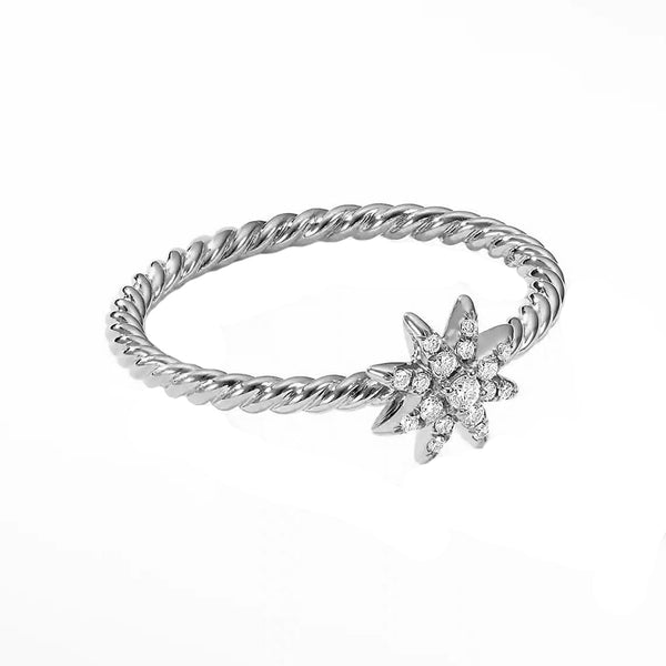 FJ0710 925 Sterling Silver Starburst Cubic Zirconia Ring