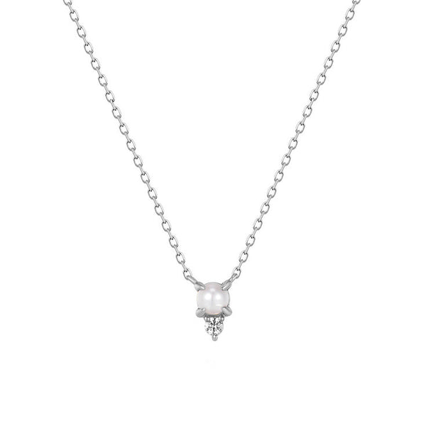 FX0675 925 Sterling Silver CZ Freshwater Pearl Pendant Necklace