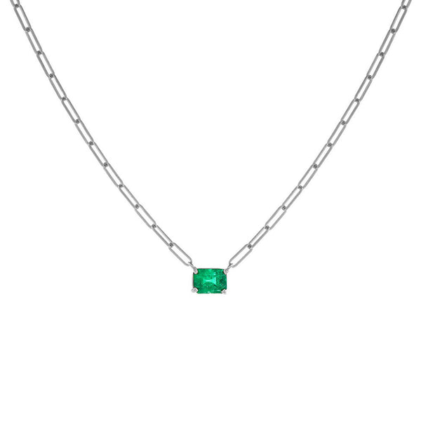 FX0713 925 Sterling Silver Emerald Link Necklace