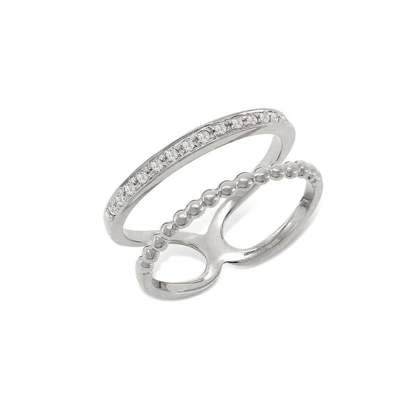 FJ0279 925 Sterling Silver Zircon Double Ring