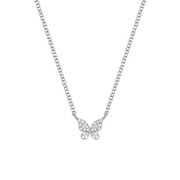 FX0470 925 Sterling Silver Diamond Butterfly Necklace