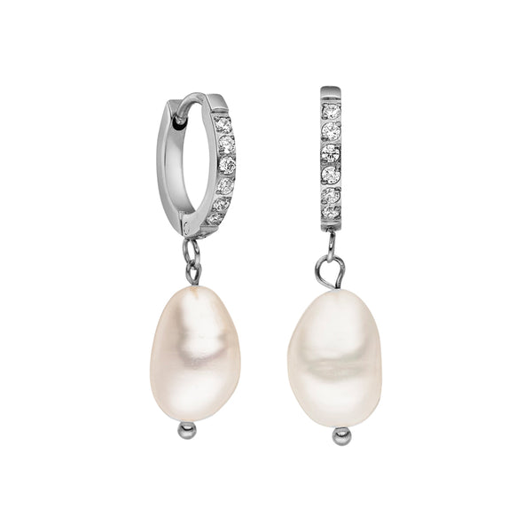 FE1671 925 Sterling Silver Freshwater Pearl Hoop Earring